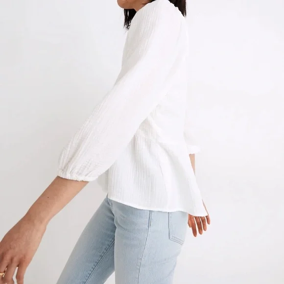 Madewell Lightspun Millbrook Puff-Sleeve Peplum Top- XL - Picture 2 of 7